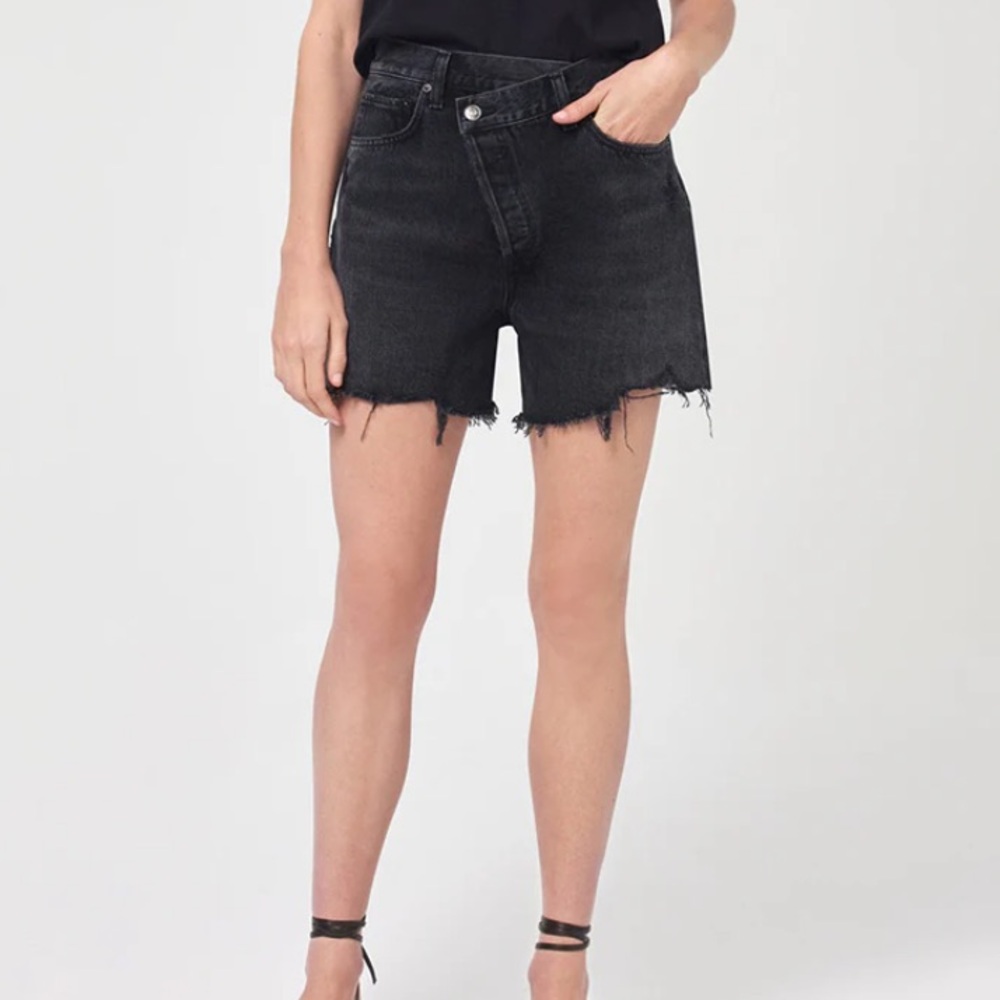 Agolde Criss Cross Denim Shorts, Black, Size 26